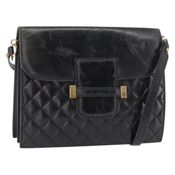 Authentic SAINT LAURENT Shoulder Bag Leather Black Gold - Picture 1 of 16